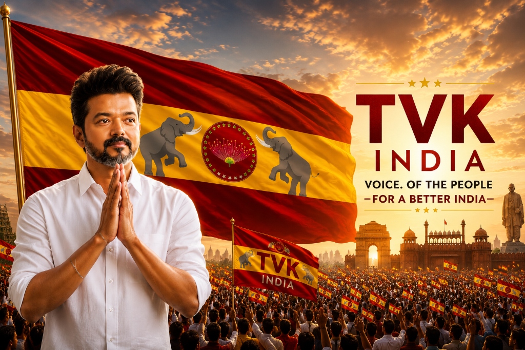 TVK India Banner with President Vijay and Flag